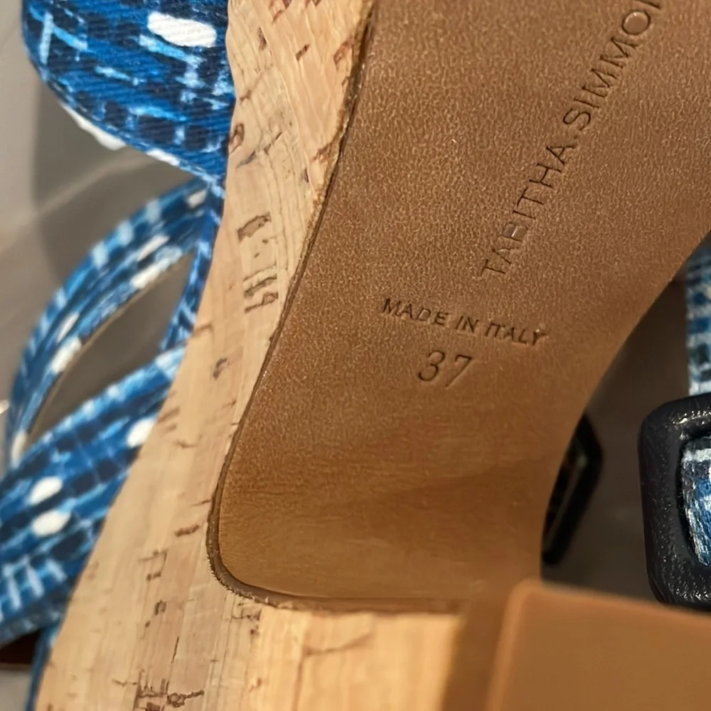 TABITHA SIMMONS gingham Elena blue NWT check cork platform volley 37 and 38.5